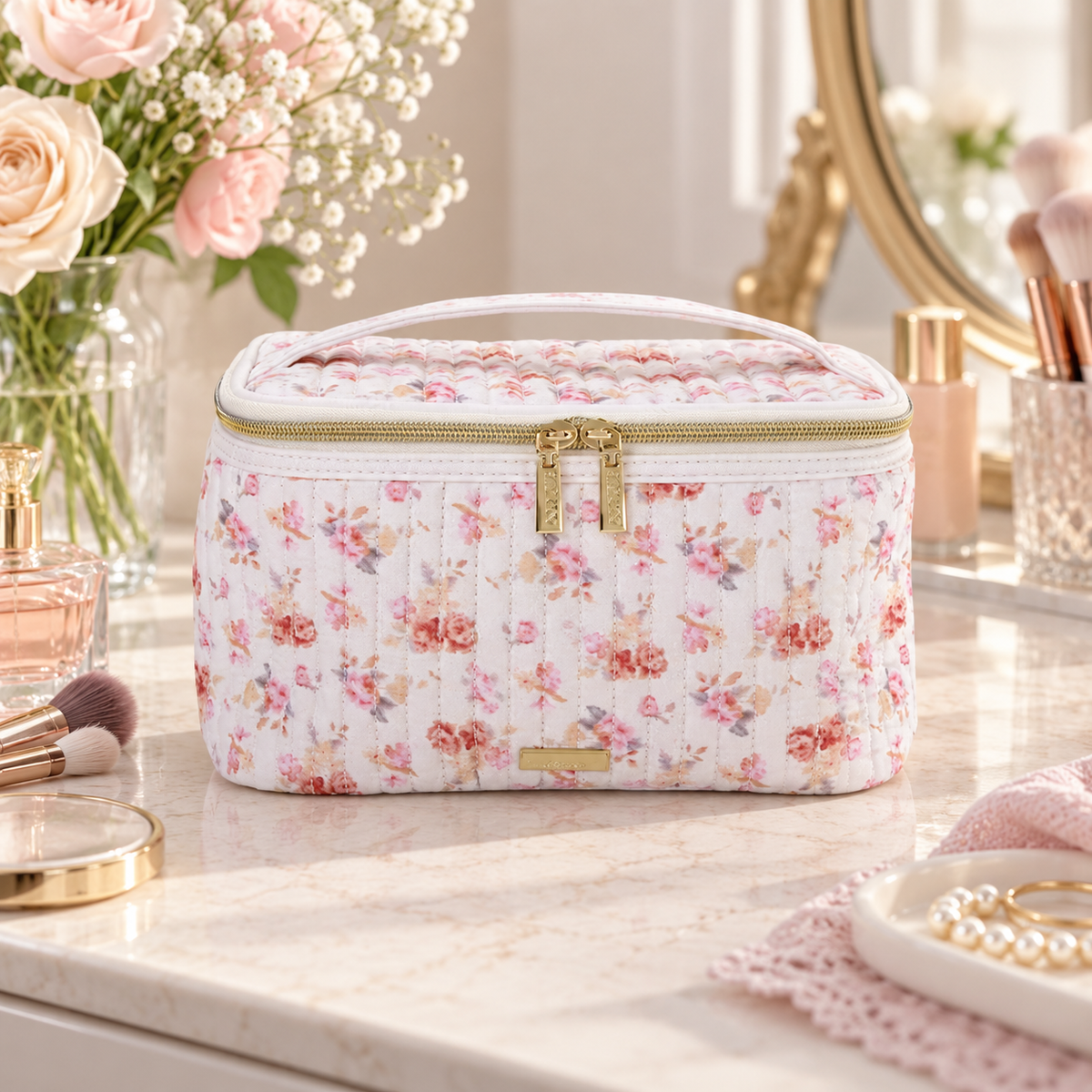 ModernNest Quilted Travel Makeup Case